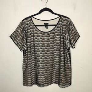 J. Crew Black Lace Overlay Top Blouse Short Sleeve